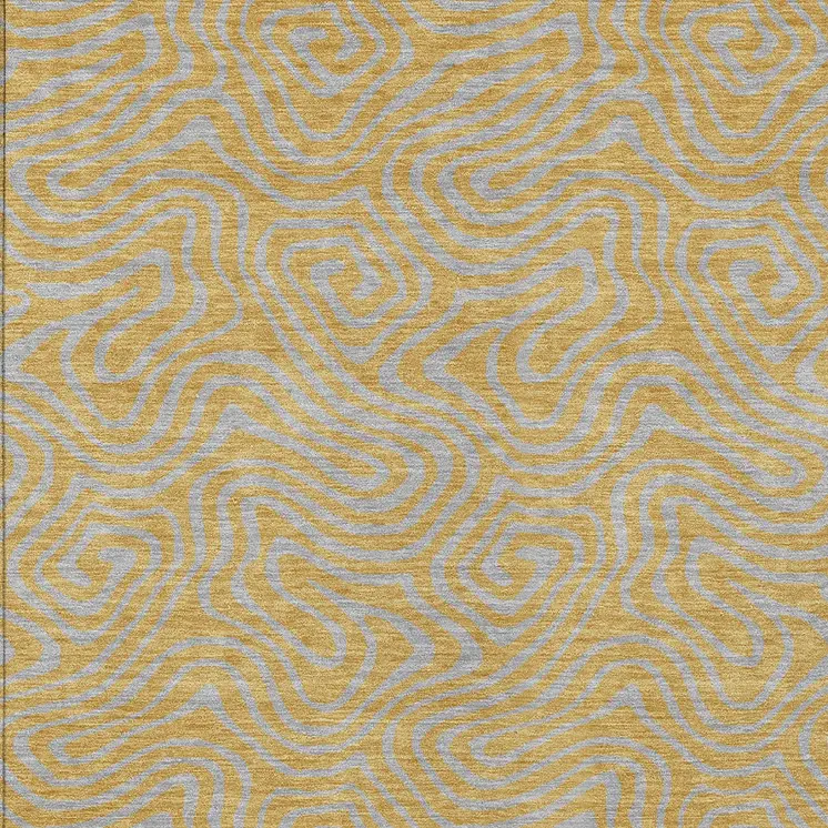 9' X 12' Gold And Gray Abstract Washable Indoor Outdoor Area Rug