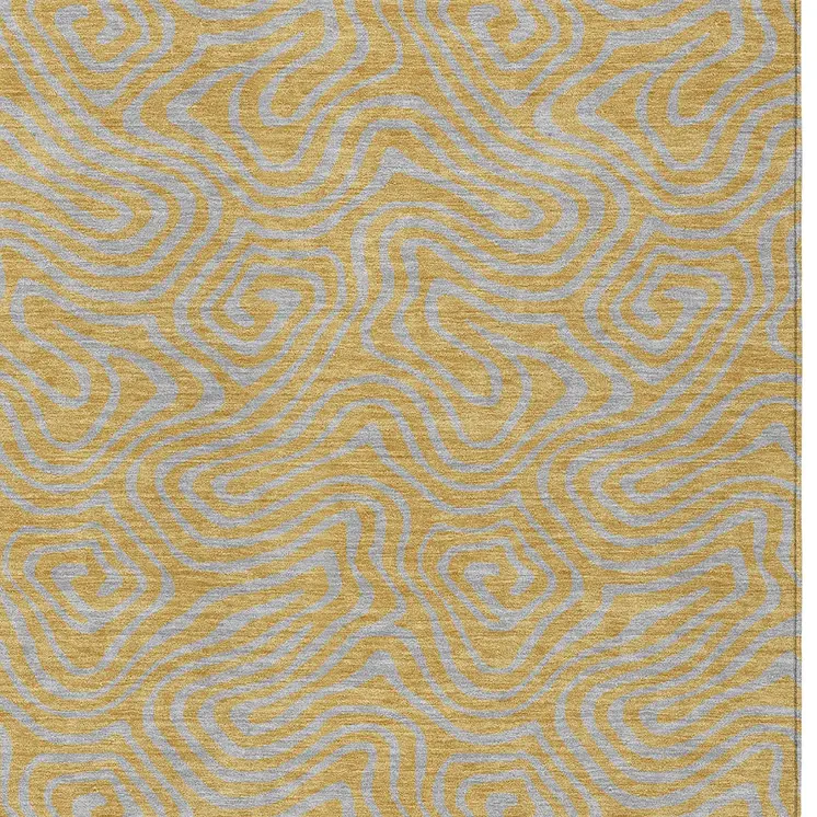 10' X 14' Gold And Gray Abstract Washable Indoor Outdoor Area Rug