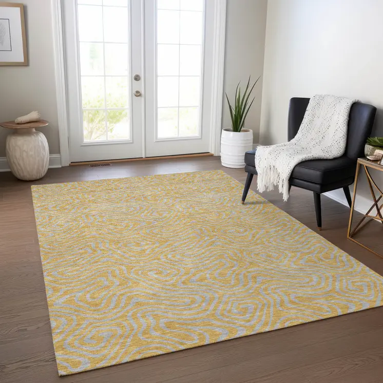10' X 14' Gold And Gray Abstract Washable Indoor Outdoor Area Rug