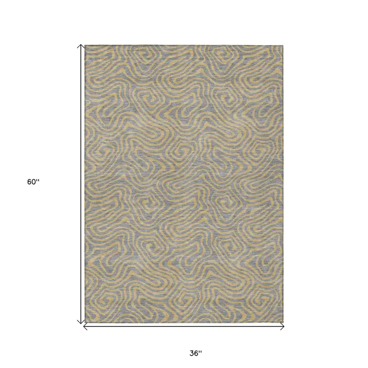 3' X 5' Gray And Beige Abstract Washable Indoor Outdoor Area Rug