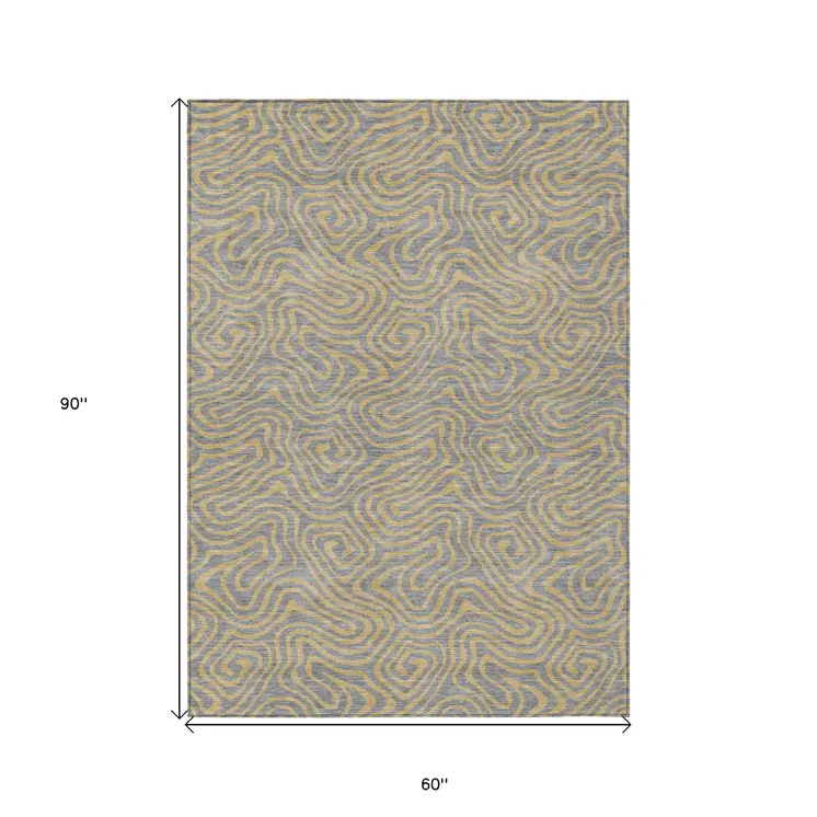 5' X 8' Gray And Beige Abstract Washable Indoor Outdoor Area Rug
