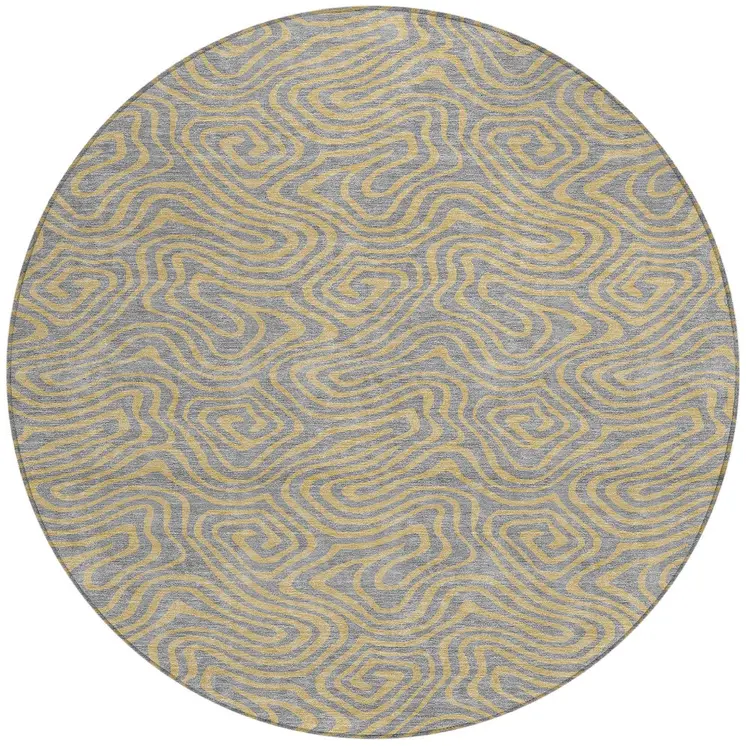 8' Gray And Beige Round Abstract Washable Indoor Outdoor Area Rug