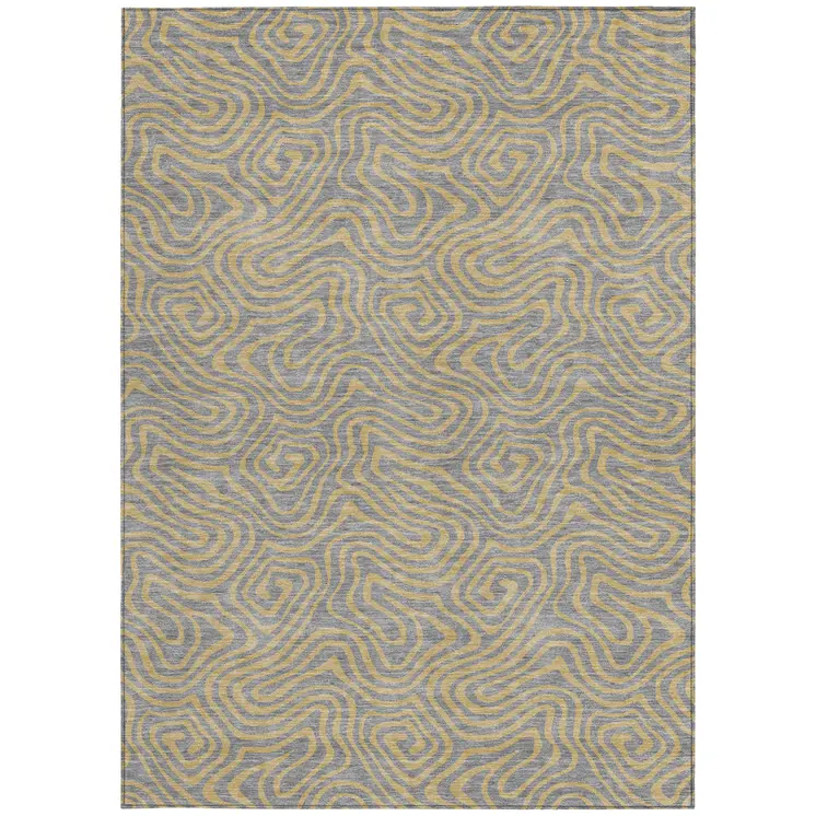 9' X 12' Gray And Beige Abstract Washable Indoor Outdoor Area Rug