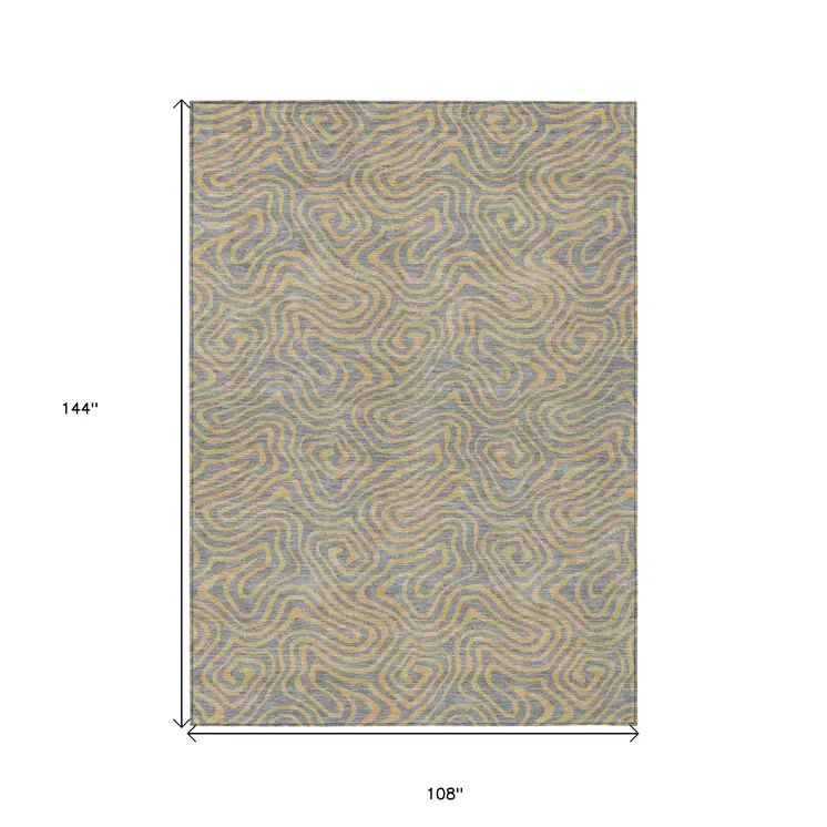 9' X 12' Gray And Beige Abstract Washable Indoor Outdoor Area Rug