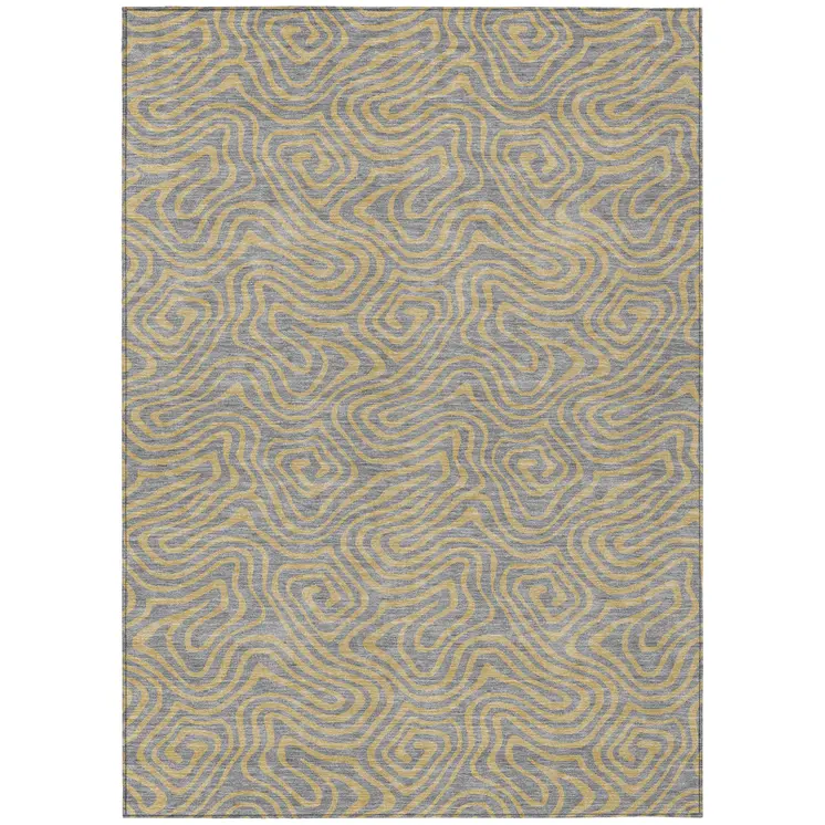 9' X 12' Gray And Beige Abstract Washable Indoor Outdoor Area Rug