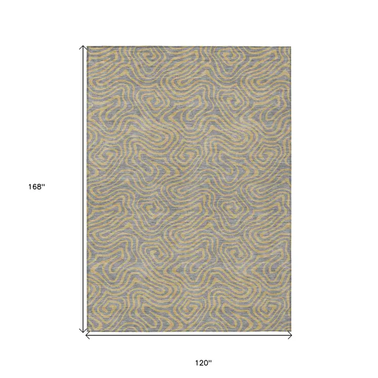 10' X 14' Gray And Beige Abstract Washable Indoor Outdoor Area Rug