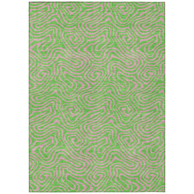 3' X 5' Lime Green And Pink Abstract Washable Indoor Outdoor Area Rug