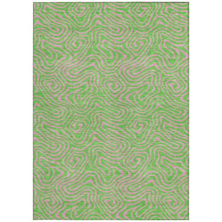 3' X 5' Lime Green And Pink Abstract Washable Indoor Outdoor Area Rug