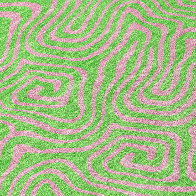 8' Lime Green And Pink Round Abstract Washable Indoor Outdoor Area Rug