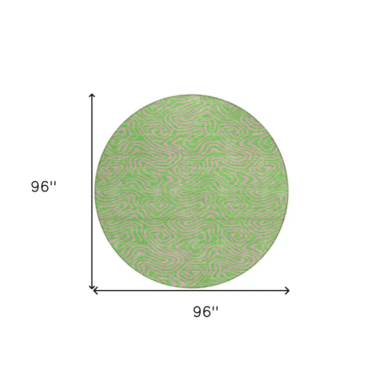 8' Lime Green And Pink Round Abstract Washable Indoor Outdoor Area Rug