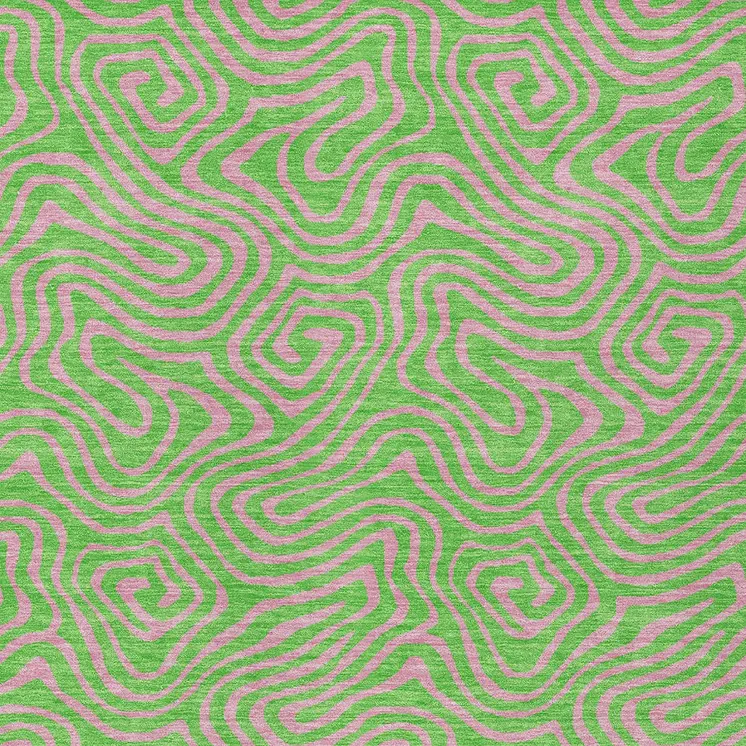 8' X 10' Lime Green And Pink Abstract Washable Indoor Outdoor Area Rug