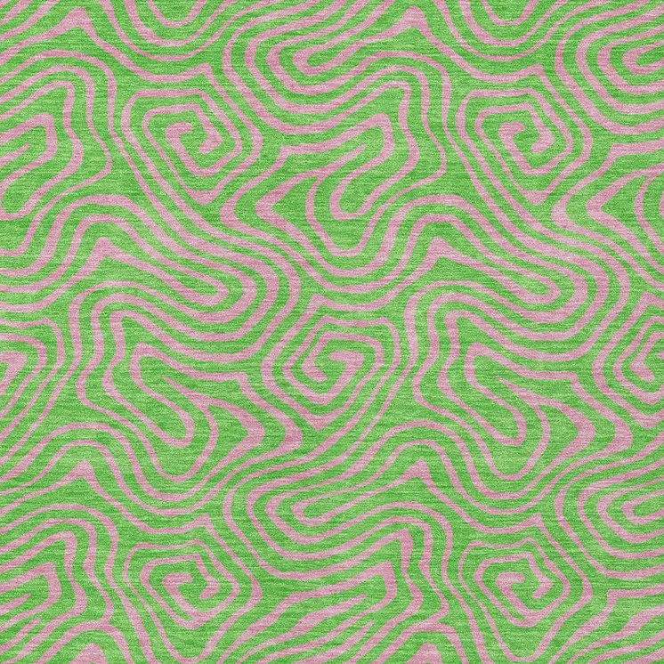 9' X 12' Lime Green And Pink Abstract Washable Indoor Outdoor Area Rug