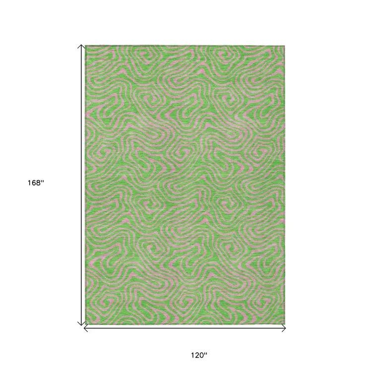 10' X 14' Lime Green And Pink Abstract Washable Indoor Outdoor Area Rug