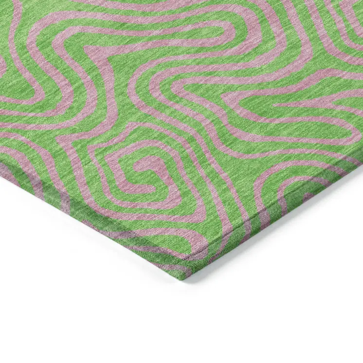 10' X 14' Lime Green And Pink Abstract Washable Indoor Outdoor Area Rug
