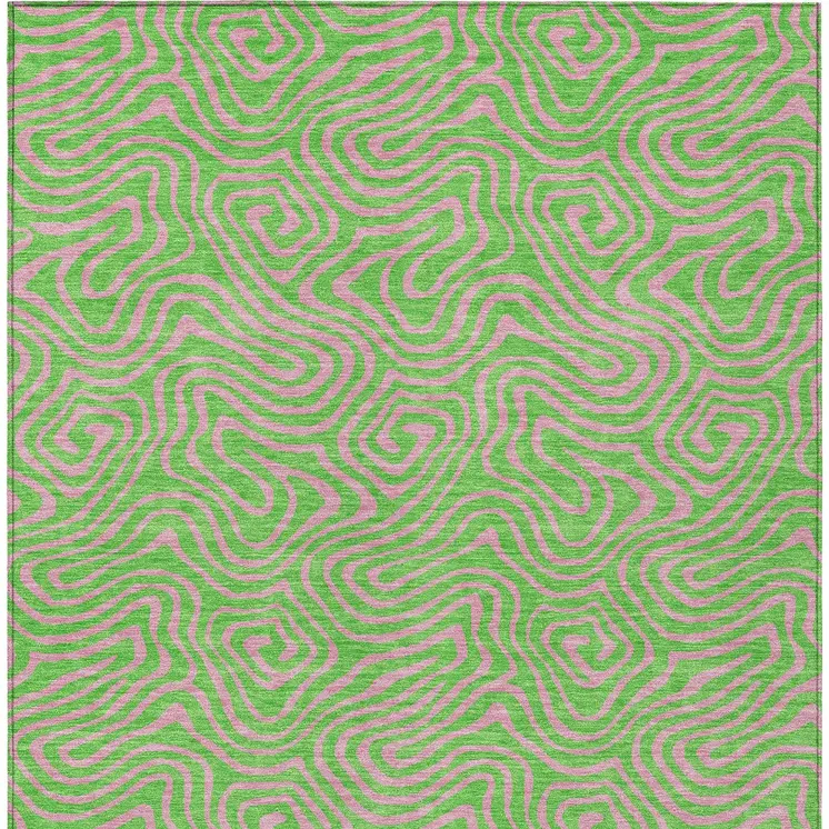 10' X 14' Lime Green And Pink Abstract Washable Indoor Outdoor Area Rug