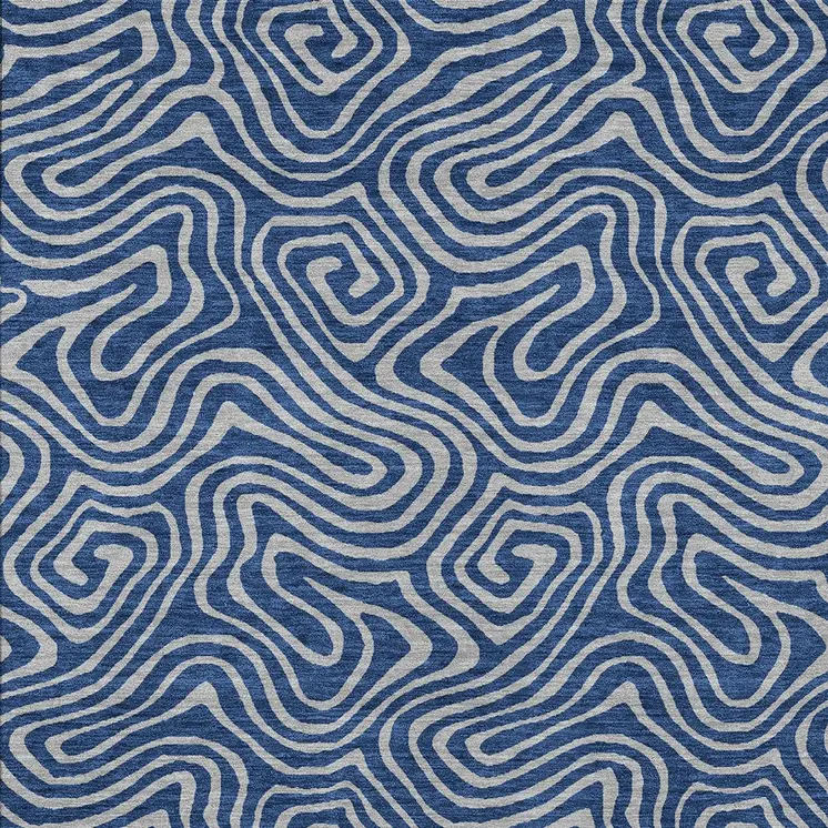 3' X 5' Navy Blue And Gray Abstract Washable Indoor Outdoor Area Rug
