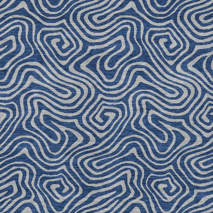 5' X 8' Navy Blue And Gray Abstract Washable Indoor Outdoor Area Rug