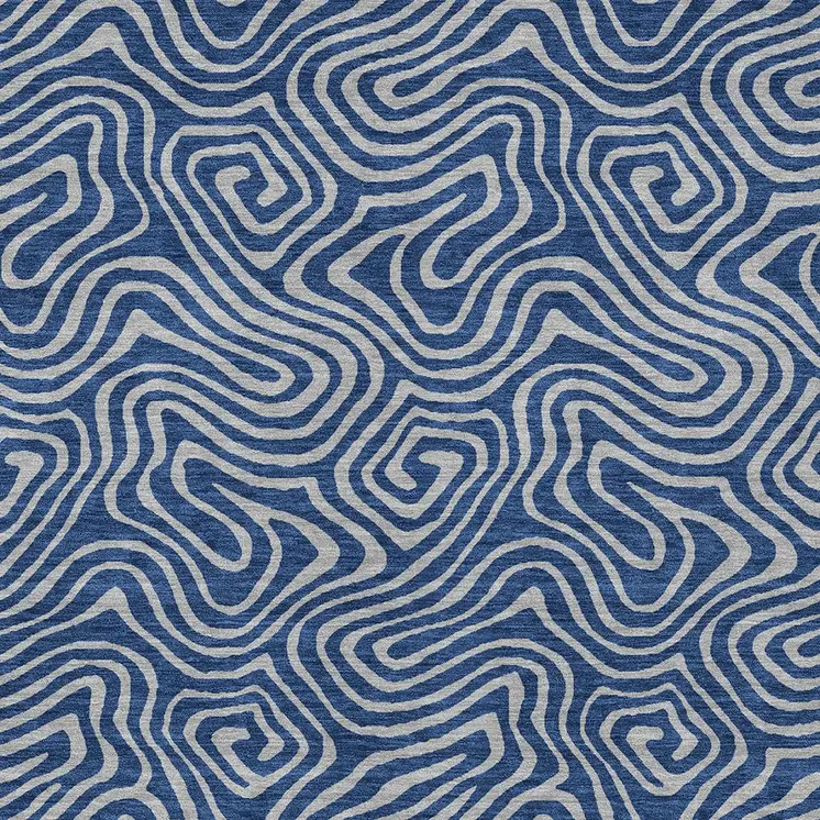 8' X 10' Navy Blue And Gray Abstract Washable Indoor Outdoor Area Rug