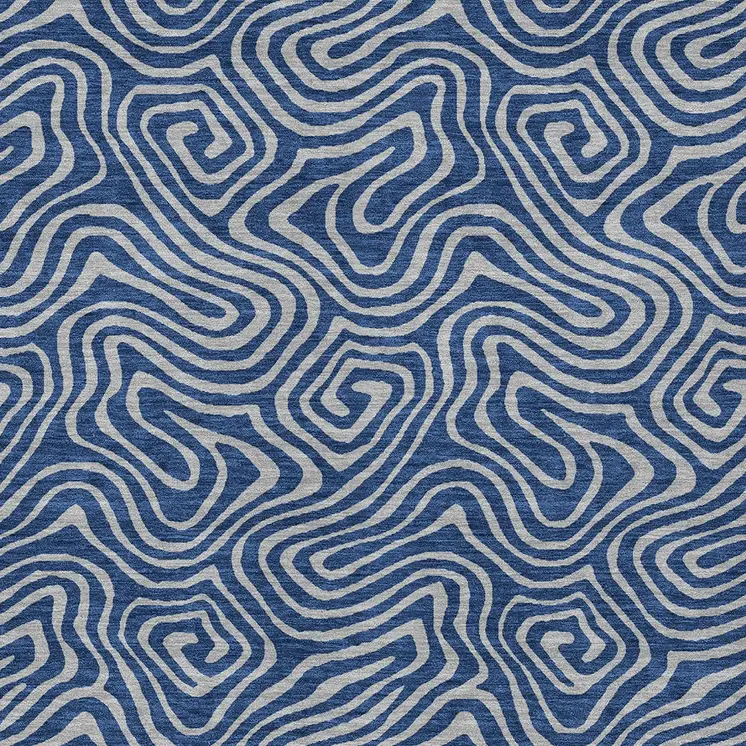 9' X 12' Navy Blue And Gray Abstract Washable Indoor Outdoor Area Rug