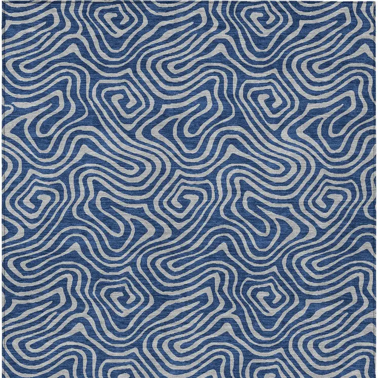 10' X 14' Navy Blue And Gray Abstract Washable Indoor Outdoor Area Rug