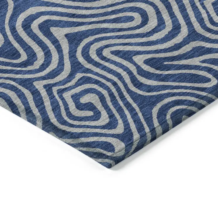 10' X 14' Navy Blue And Gray Abstract Washable Indoor Outdoor Area Rug