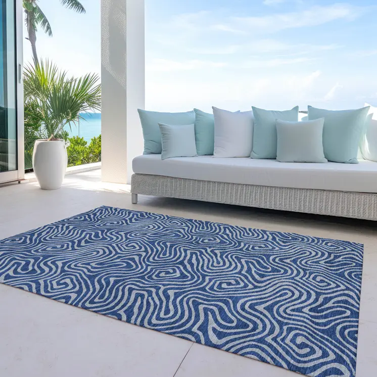10' X 14' Navy Blue And Gray Abstract Washable Indoor Outdoor Area Rug