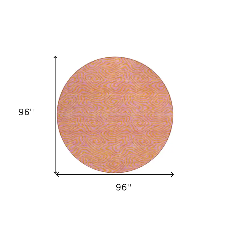 8' Pink And Copper Round Abstract Washable Indoor Outdoor Area Rug