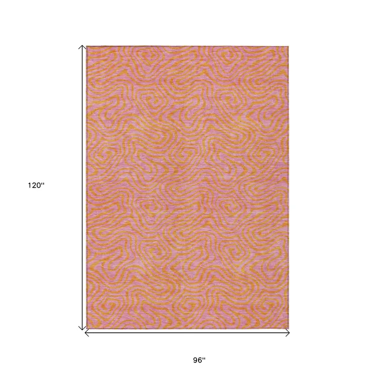 8' X 10' Pink And Copper Abstract Washable Indoor Outdoor Area Rug