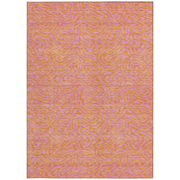 8' X 10' Pink And Copper Abstract Washable Indoor Outdoor Area Rug