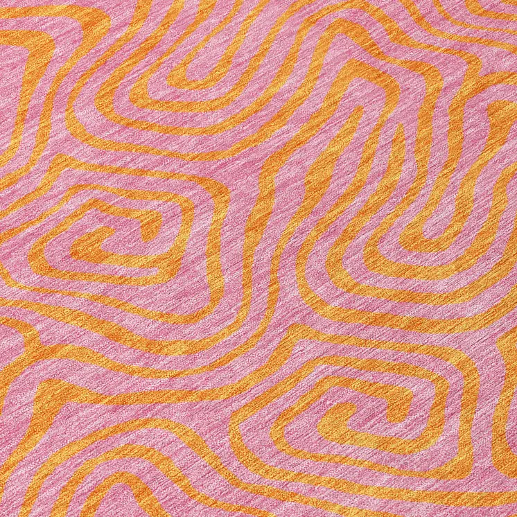 8' X 10' Pink And Copper Abstract Washable Indoor Outdoor Area Rug