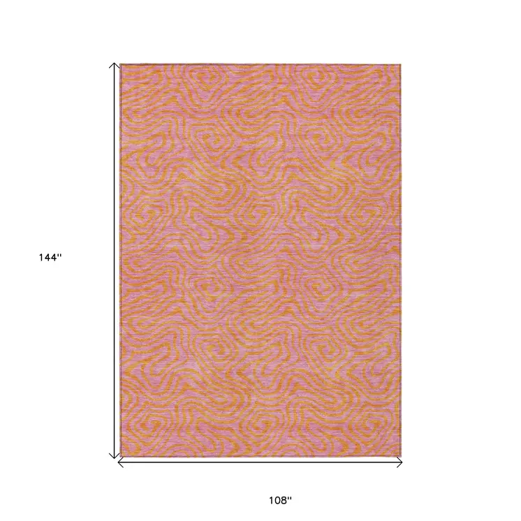 9' X 12' Pink And Copper Abstract Washable Indoor Outdoor Area Rug
