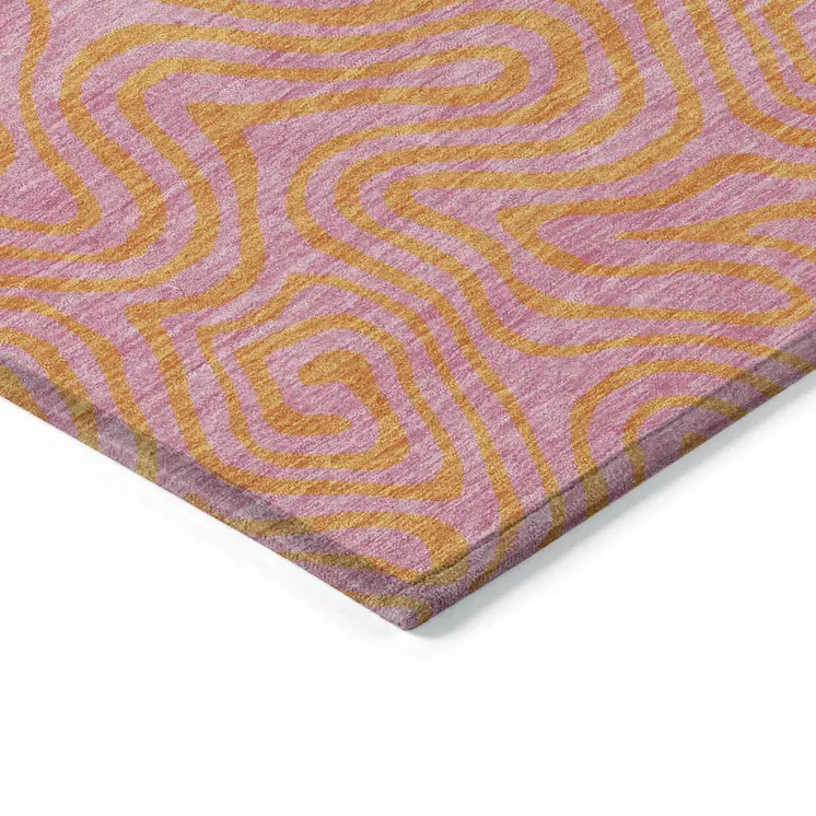 9' X 12' Pink And Copper Abstract Washable Indoor Outdoor Area Rug