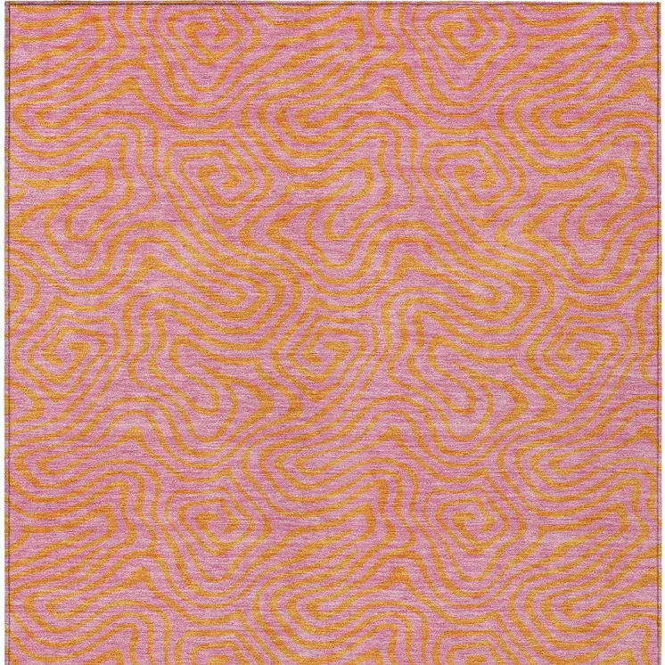 10' X 14' Pink And Copper Abstract Washable Indoor Outdoor Area Rug