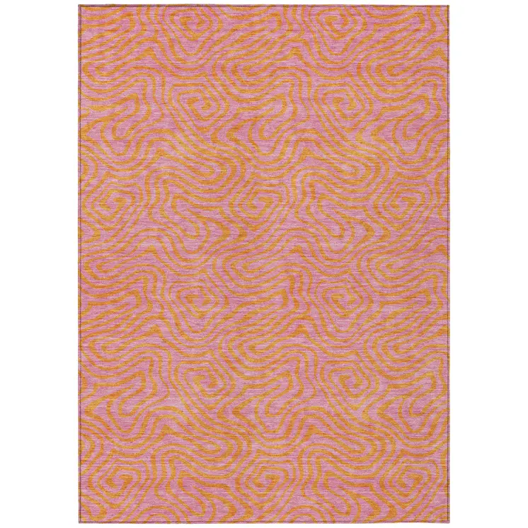 10' X 14' Pink And Copper Abstract Washable Indoor Outdoor Area Rug