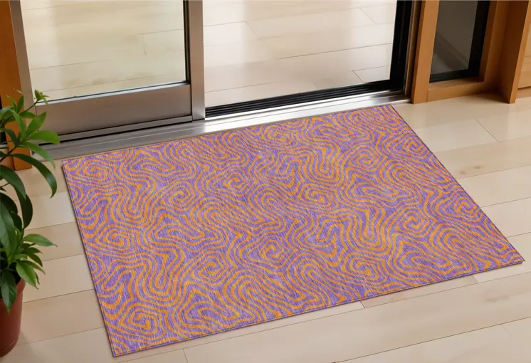 3' X 5' Purple And Copper Abstract Washable Indoor Outdoor Area Rug