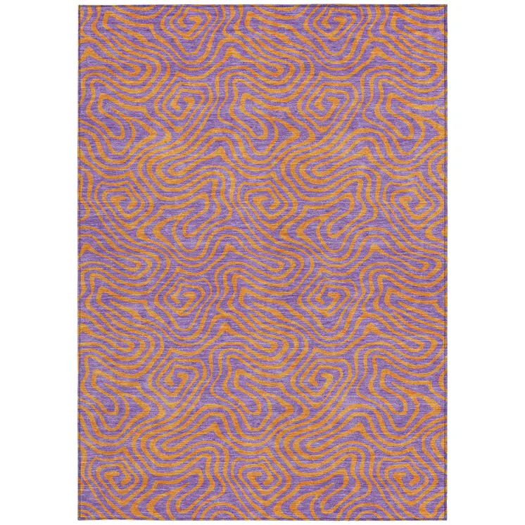 5' X 8' Purple And Copper Abstract Washable Indoor Outdoor Area Rug