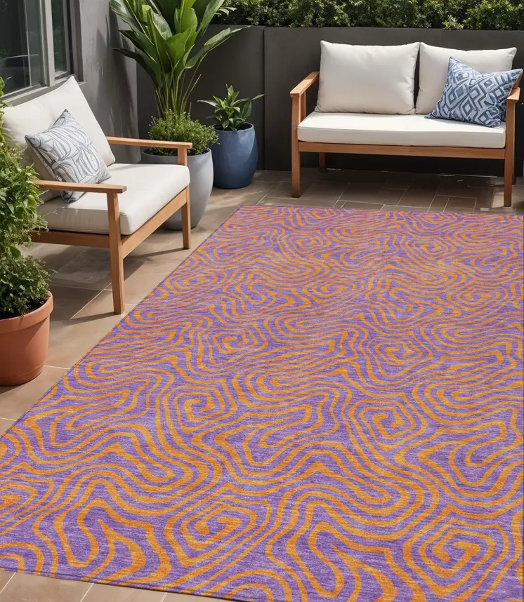 5' X 8' Purple And Copper Abstract Washable Indoor Outdoor Area Rug