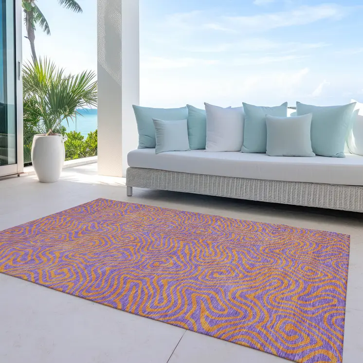 5' X 8' Purple And Copper Abstract Washable Indoor Outdoor Area Rug