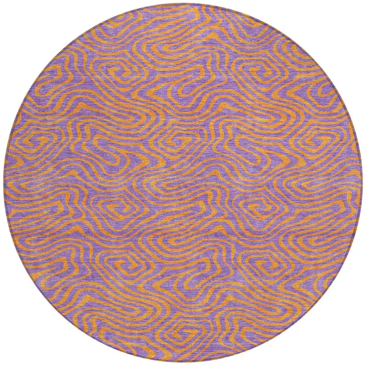 8' Purple And Copper Round Abstract Washable Indoor Outdoor Area Rug