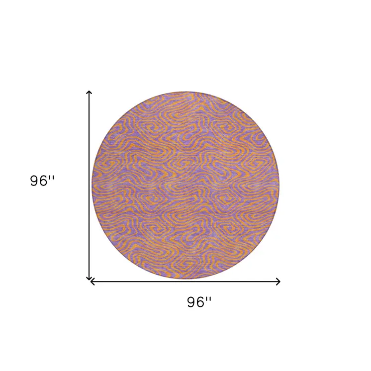 8' Purple And Copper Round Abstract Washable Indoor Outdoor Area Rug