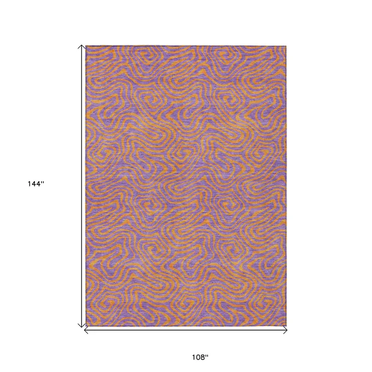9' X 12' Purple And Copper Abstract Washable Indoor Outdoor Area Rug