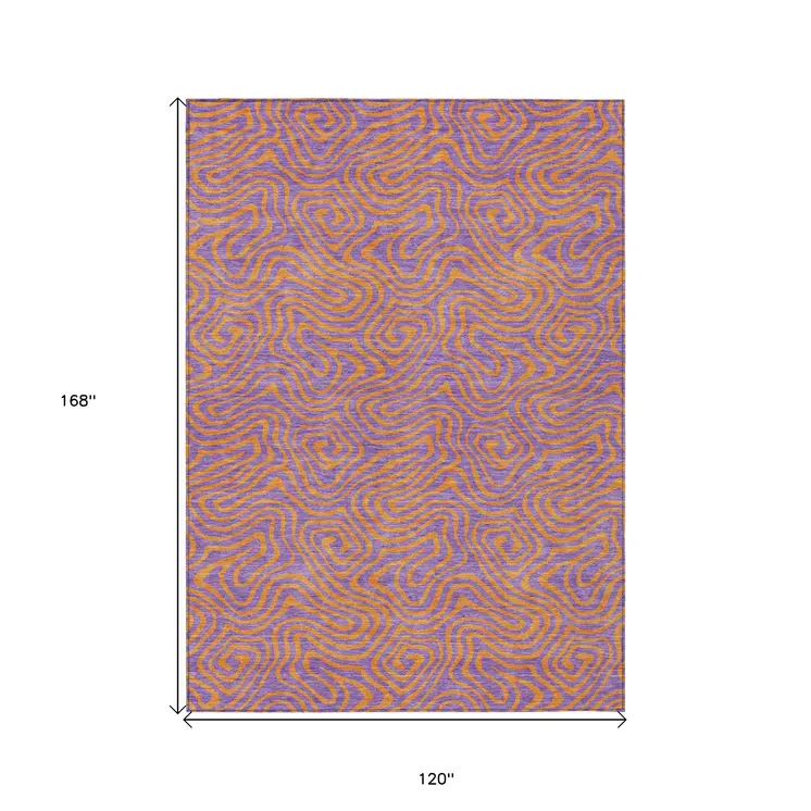 10' X 14' Purple And Copper Abstract Washable Indoor Outdoor Area Rug