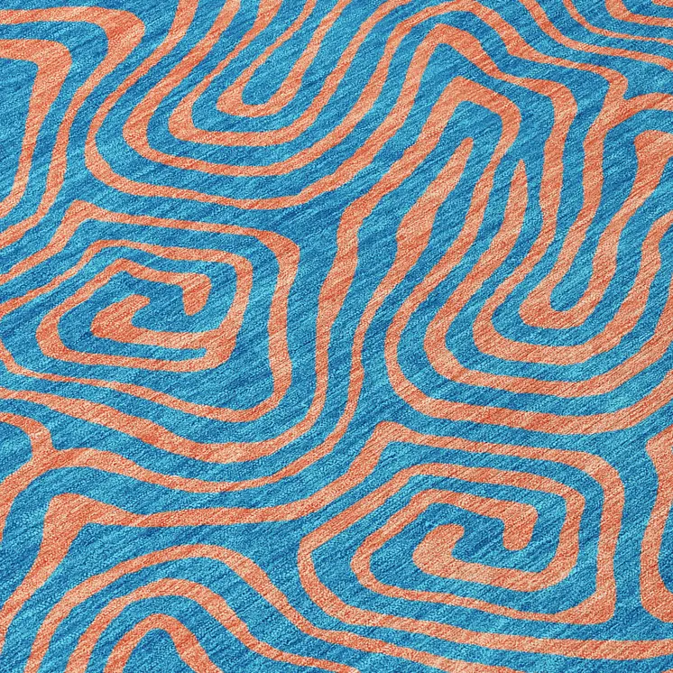 8' Teal Blue And Pink Round Abstract Washable Indoor Outdoor Area Rug