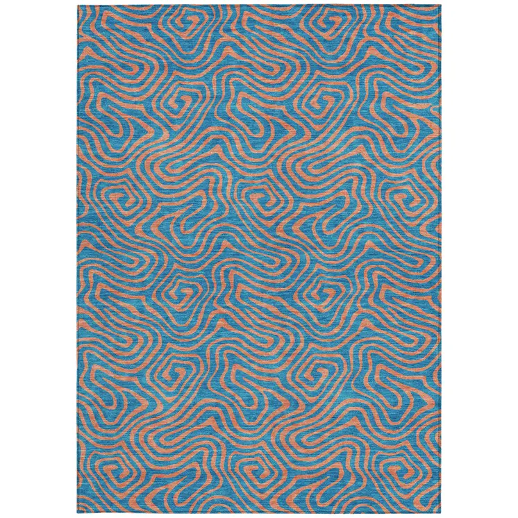 8' X 10' Teal Blue And Pink Abstract Washable Indoor Outdoor Area Rug