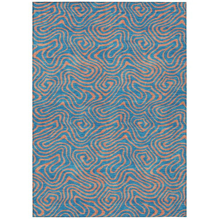 8' X 10' Teal Blue And Pink Abstract Washable Indoor Outdoor Area Rug