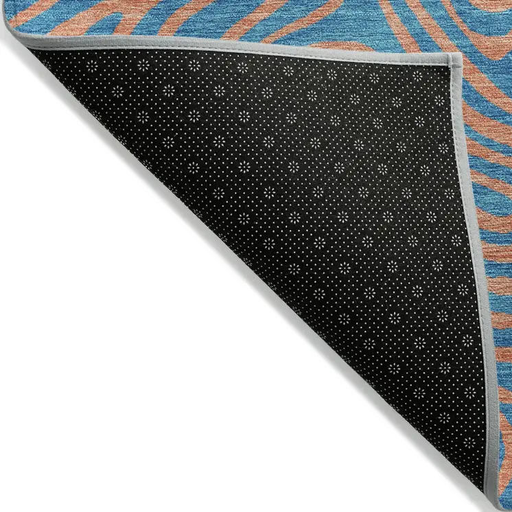 8' X 10' Teal Blue And Pink Abstract Washable Indoor Outdoor Area Rug