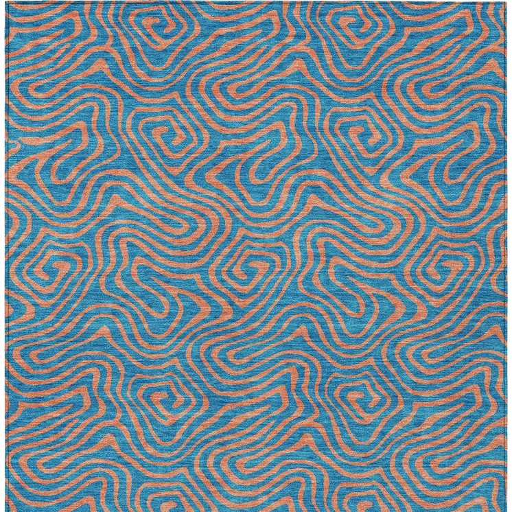 9' X 12' Teal Blue And Pink Abstract Washable Indoor Outdoor Area Rug