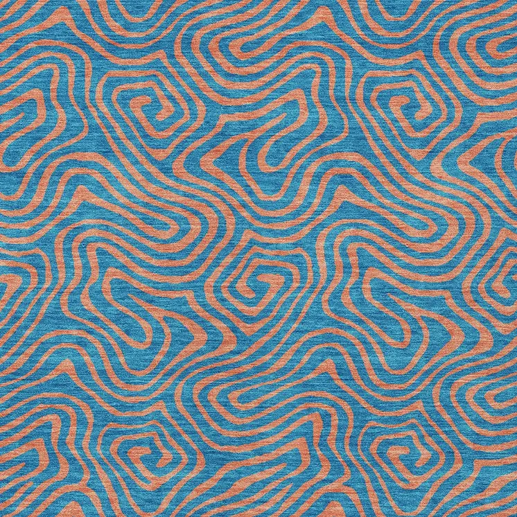 9' X 12' Teal Blue And Pink Abstract Washable Indoor Outdoor Area Rug