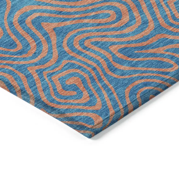 10' X 14' Teal Blue And Pink Abstract Washable Indoor Outdoor Area Rug