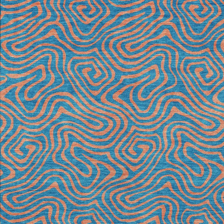 10' X 14' Teal Blue And Pink Abstract Washable Indoor Outdoor Area Rug